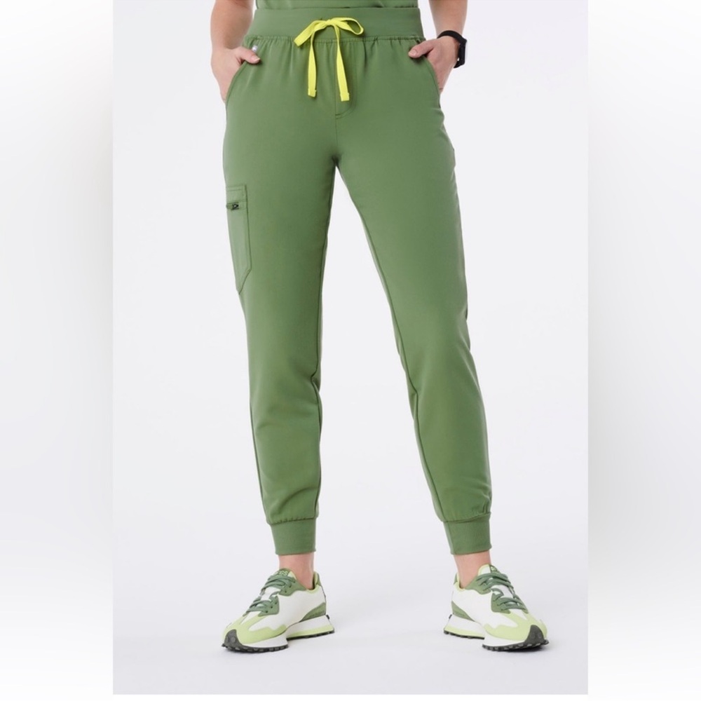 Figs Fern Green Jogger Scrub Pants with Lime Drawstring